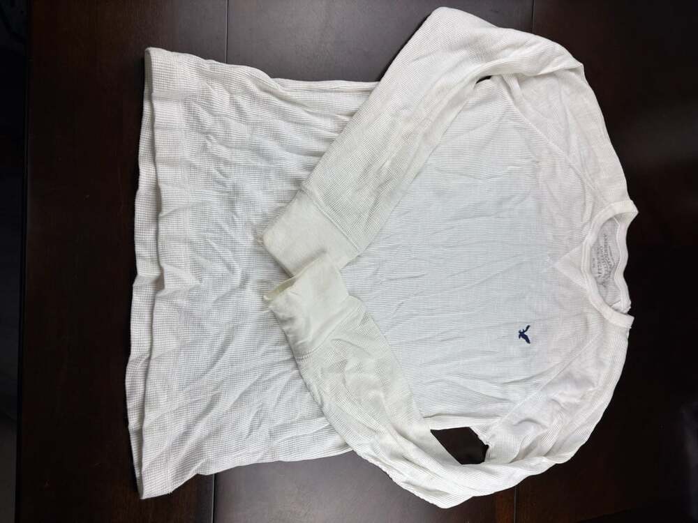 American Eagle Outfitters AE Legend Men White Thermal Waffle Knit Long Sleeve